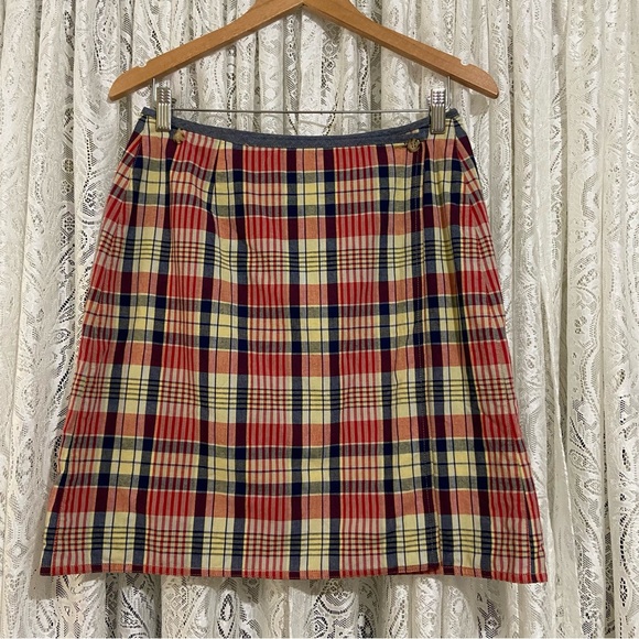 Liz Claiborne cotton reversible wrap mini skirt. Plaid/Blue. - Picture 2 of 7